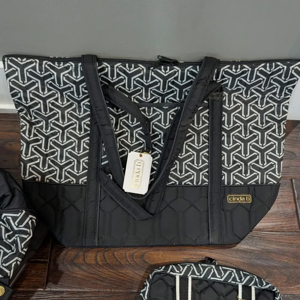 5 piece Cinda B Travel Bags Set Jet Set Black Carry On Rolly bag & Super tote ll